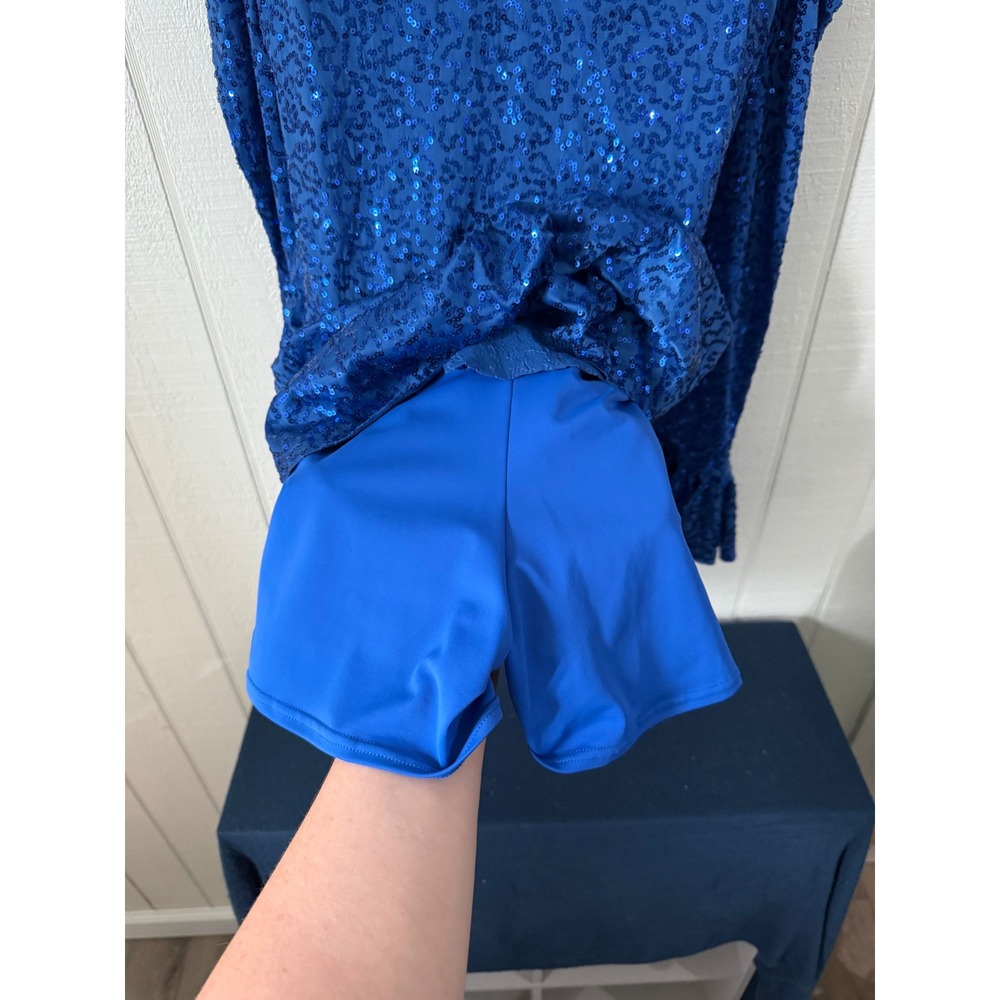 Weissman Royal Blue Sequin Cold Shoulder Dance Costume Mock Neck Ruffle Size SA - Picture 5 of 6